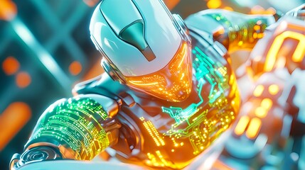 futuristic robot closeup: ai, cyborg, tech - cyberpunk aesthetics