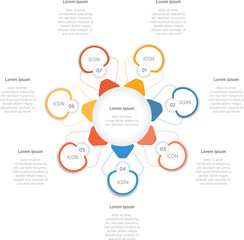 Modern Infographic design circle 7 steps or options business information colored template