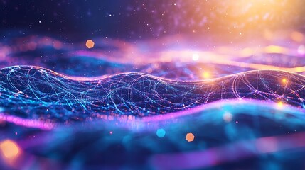 abstract neon wave network data background - abstract backgrounds