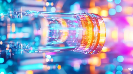 futuristic tech glass cylinder, neon lights - abstract backgrounds
