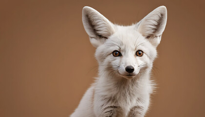 a small white fox with a big ear and a brown background is shown in this picture of a young fox with a big ear and a brown background is shown in the foreground of. Generative AI 