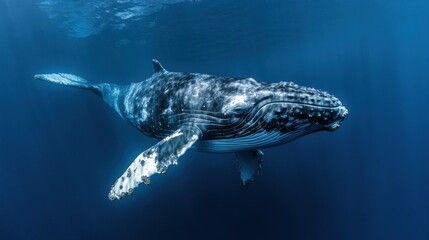 Fototapeta premium Humpback whale swimming ocean deep blue wildlife conservation
