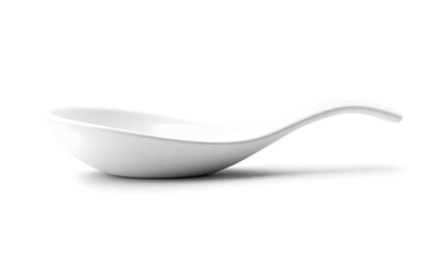 White porcelain spoon-shaped bowl, elegant design, isolated on white background.