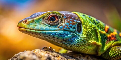 Fototapeta premium Lizard on Rock: Stunning Reptile Portrait Photography, Stone Texture, Close-up, Wildlife Photo