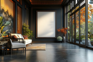 Modern Asian home interior mockup poster