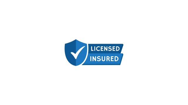licensed and insured vector icon with tick mark and shield, licensed and insured label stamp vector. Motion graphics.