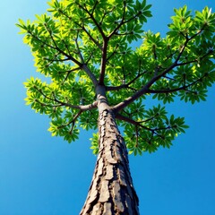 Fototapeta premium Tree branches stretching towards the sky in unbalanced growth, fast growth, adaptive evolution