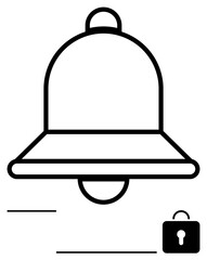 Bell symbol with lock icon, symbolizing alerts, notifications, secure privacy, restricted access, data protection, controlled information sharing, and private communication. Ideal for tech security