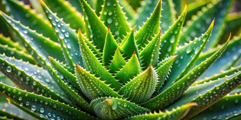 Fototapeta premium A close-up image of succulent leaves with water droplets glistening on their surface, highlighting the intricate details of the plant's texture and form.