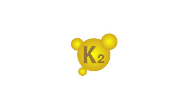 Vitamin K2 gold shining icon. Vitamin K1 gold shining pill capcule icon. Shining golden substance drop. motion graphics.