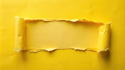 Torn yellow paper revealing a glimpse of the underlying layer, creating a contrasting texture and a sense of hidden depth.
