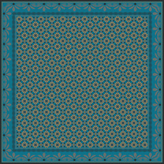 Obraz premium Hijab scarf flower abstract pattern.Ethnic geometric ornament with frame motif border hijab pattern.Design for fabric,print,scarves,shawl,kerchief,bandana,clothing,pareo,pillows,tablecloth,decoration.