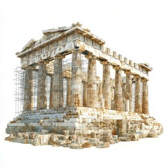 Obraz premium Ancient Greek Temple Ruins: Acropolis Architecture, Athens, Greece. Historical Landmark, Restoration Project, Classical Columns, Marble Structure