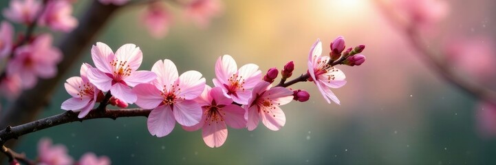 Naklejka premium Branch covered in a carpet of blossoming flowers, foliage, flowers, spring