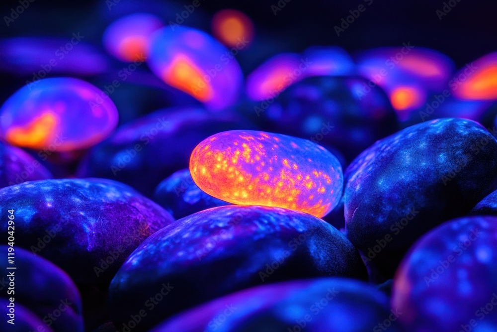 Poster glowing bacteria reveal vibrant colors under uv light in a darkened environment. generative ai