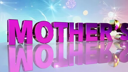 lively 3D text in shimmering purple pink hues reflecting cheerful Mother’s Day message to honor celebrate mothers everywhere