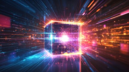 Obraz premium Glowing cube data center digital network energy