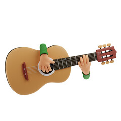 3D Acoustic Guitar Illustration with Hand
