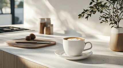 Obraz premium Early Morning Coffee with Rising Steam on Table