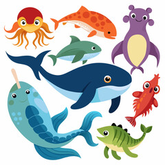 cartoon sea animals set