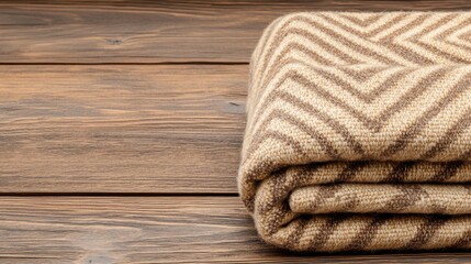 Cozy Brown Zigzag Pattern Blanket on Rustic Wooden Surface