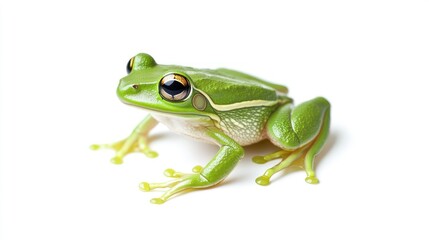 Naklejka premium Close-Up Photography of a Vibrant Green Tree Frog on a White Background