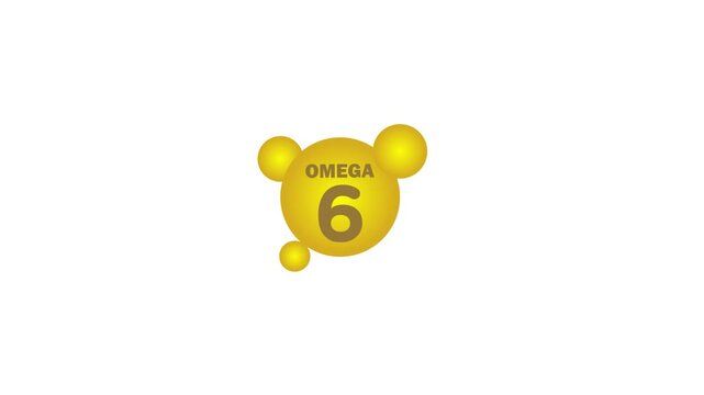 Omega 6 gold icon. 4k animation Vitamin drop pill capsule. Shining golden essence droplet. Motion graphics.