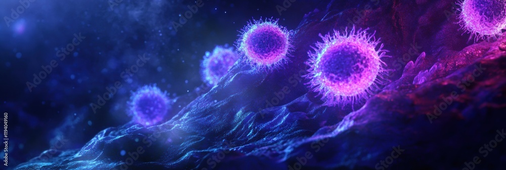 Fototapete glowing bacteria illuminated by uv light in a dark environment revealing vibrant colors and intricat