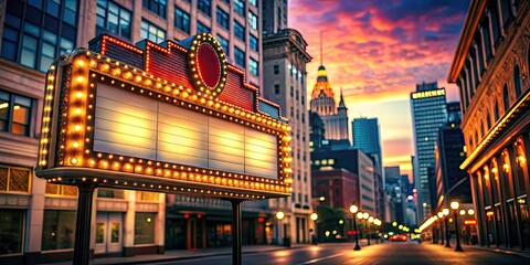 Obraz premium Neon Cityscape Dusk Marquee Sign - High Depth of Field Photography