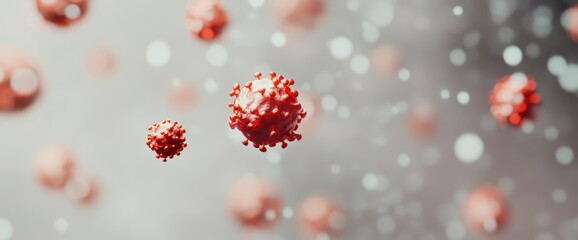 Obraz premium Microscopic Virus Particles Floating, Bokeh Background, Medical Research