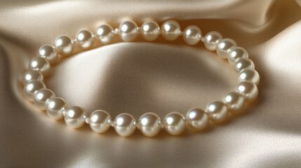 Obraz premium Elegant pearl necklace on silk, studio shot, luxury jewelry