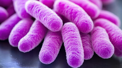 Close-up view of salmonella bacteria under a microscope, showcasing vibrant colors and rod-shaped structure, representing microbiology and scientific research concepts.