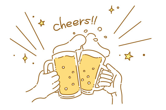 ビールを乾杯している手のイラスト(カラー02)
