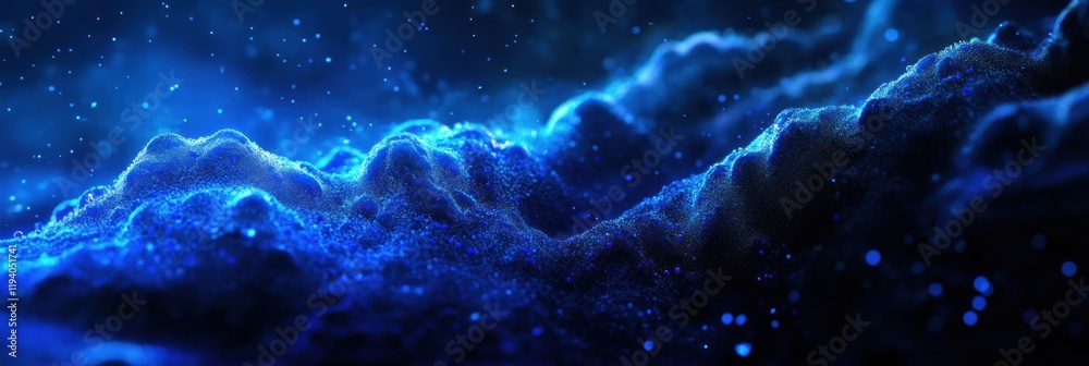 Poster glowing bacteria create a mesmerizing blue landscape under ultraviolet light at night. generative ai