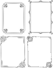 Ornamental frames with corners in different style collection vintage decorative elements floral and geometric decor on borders raster set white
