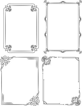 Ornamental frames with corners in different style collection vintage decorative elements floral and geometric decor on borders raster set white