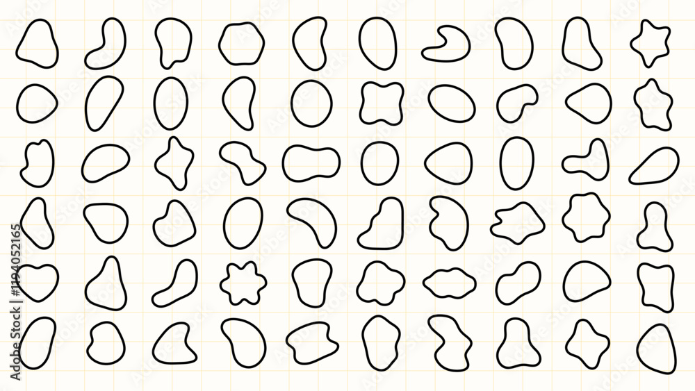 Poster abstract shapes pattern with irregular outlines. black abstract shapes on a grid. unique abstract sh