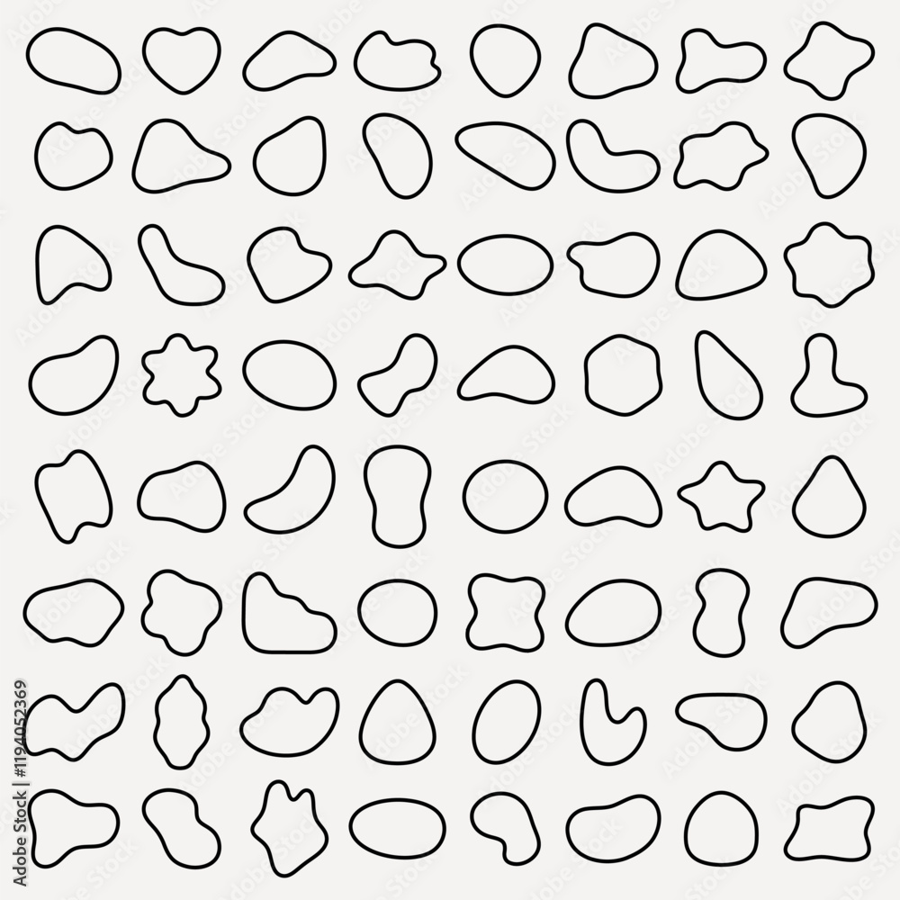 Poster abstract pattern with irregular shapes. black outlines of various abstract shapes. repeated abstract