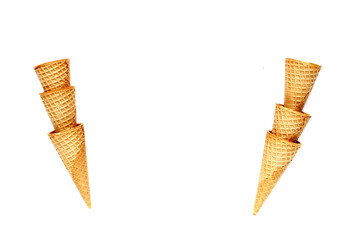 Waffle cones on white background