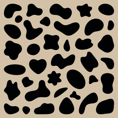 Abstract pattern with black blobs on beige background. Organic shapes create a unique abstract design. Blobs and shapes form a modern abstract pattern. Black shape vector set.