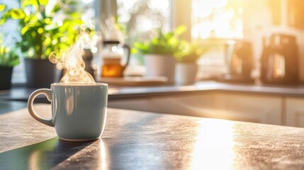 Close-Up of Coffee Mug with Rising Steam