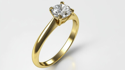 Golden Simplicity: Solitaire Diamond Ring on White Background, Embodying Luxury and Investment in Precious Metals.