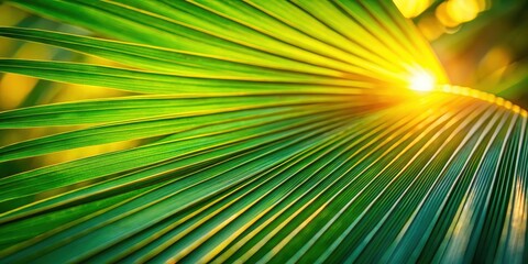 Fototapeta premium The Sunlight Filtering Through Vibrant Green Palm Leaf Veins Creates a Striking Visual Display of Nature's Beauty