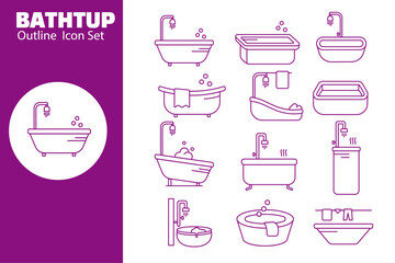 Bathtup Set Outline Icon Vector Illustration