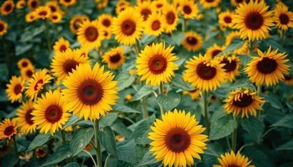bunch of sunflowers blooming in the garden