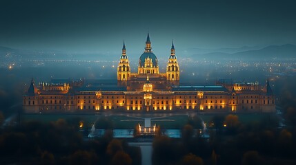 Obraz premium Illuminated Palace Majestically Stands Against Evening Sky