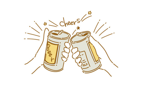 beer cans toasting cheers line art clip art preview