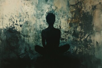 Obraz premium Person sitting in shadow surrounded by abstract representations of mental turmoil and emotional struggle. Generative AI