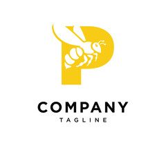 Letter P Bee Logo Icon Vector