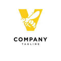 Letter V Bee Logo Icon Vector